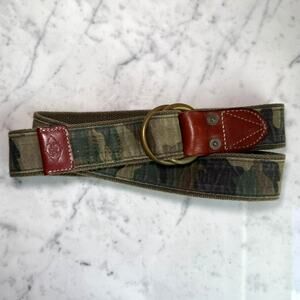 Ralph Lauren Polo Camo Print Olive Khaki Green Web Belt - Rare!